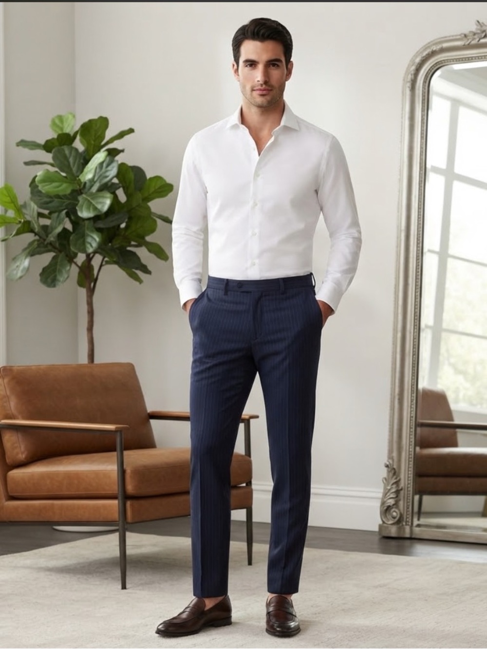 Banana Republic Navy Pinstripe Dress Pants 33x32